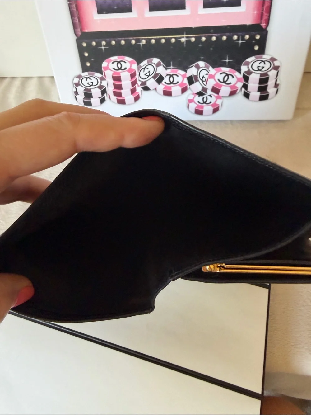 CHANEL Vintage Black Leather CC Logo Long Wallet